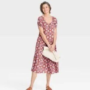 Knox Rose Womens Puff Short Sleeve Tiered A-Line Dress - Plus Size - XXL